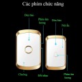 Chuông cửa không dây, chống nước tín hiệu xa 300m bộ 1 phát 1 thu US Plug BA1682, Màu vàng đen
