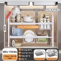 Kệ gầm bếp bồn rửa để xoong nồi 2 tầng kèm giỏ đựng đồ tiện lợi BA1486, Kệ 2 tầng (3 bảng)+ 3 giỏ 