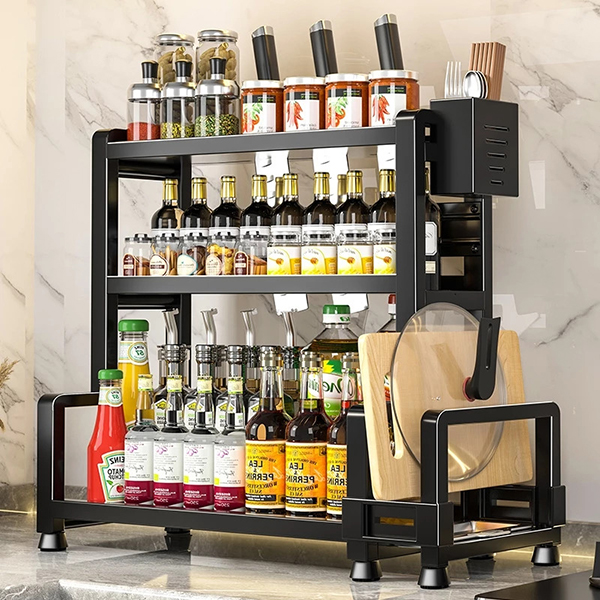 Kệ để gia vị nhà bếp đa năng 3 tầng kèm ống đũa giá gác thớt tiện lợi BA1801