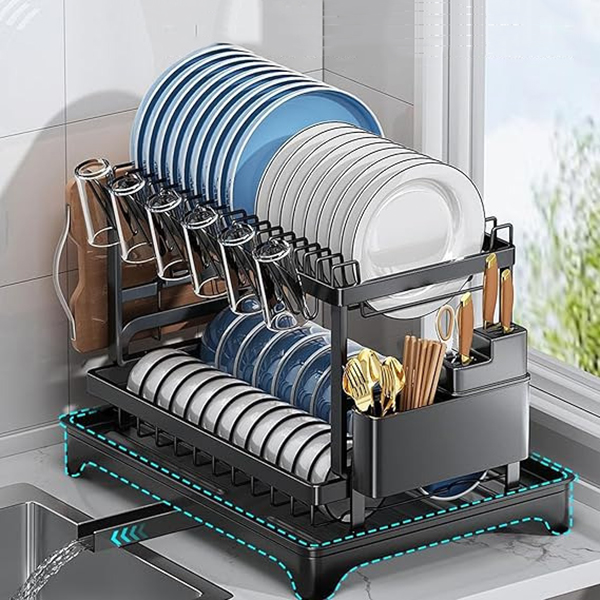 Kệ chén bát 2/3 tầng thông minh thiết kế gập gọn kèm khay hứng nước BA1890