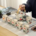 Bộ ấm chén uống trà phòng khách bằng sứ họa tiết sang trọng BA1988