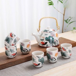 Bộ ấm chén uống trà phòng khách bằng sứ họa tiết sang trọng BA1988