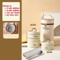 Hộp cơm giữ nhiệt kèm túi đựng và bộ đũa thìa cao cấp BA2017, Set 3 - Màu Be