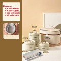 Hộp cơm giữ nhiệt kèm túi đựng và bộ đũa thìa cao cấp BA2017, Set 3 - Màu Be