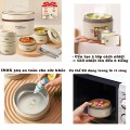 Hộp cơm giữ nhiệt kèm túi đựng và bộ đũa thìa cao cấp BA2017, Set 3 - Màu Be