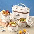 Hộp cơm giữ nhiệt kèm túi đựng và bộ đũa thìa cao cấp BA2017, Set 3 - Màu Be