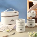 Hộp cơm giữ nhiệt kèm túi đựng và bộ đũa thìa cao cấp BA2017, Set 3 - Màu Be