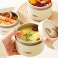 Hộp cơm giữ nhiệt kèm túi đựng và bộ đũa thìa cao cấp BA2017, Set 3 - Màu Be
