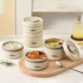 Hộp cơm giữ nhiệt kèm túi đựng và bộ đũa thìa cao cấp BA2017, Set 3 - Màu Be