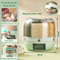 Thùng đựng ngũ cốc 6 ngăn xoay 360° có nắp đậy tránh ẩm mốc BA2031, Thùng 5kg 