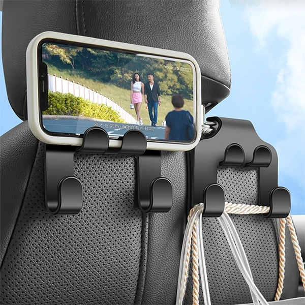 Combo 4 móc treo đồ đôi sau ghế xe hơi kiêm giá đỡ điện thoại đa năng BA2046